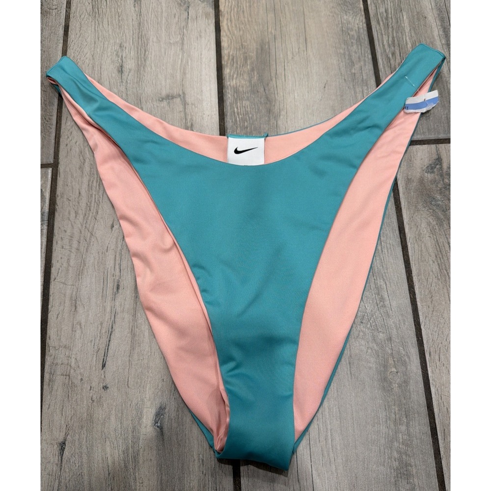 Nike Women's XL High-Waisted Cheeky Bikini Swim Bottom Teal Peach Reversible‎